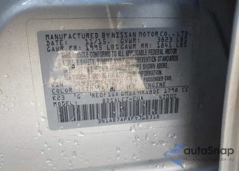 2015 Nissan Sentra S z USA, uszkodzony, nr VIN 3N1AB7APXFY368318